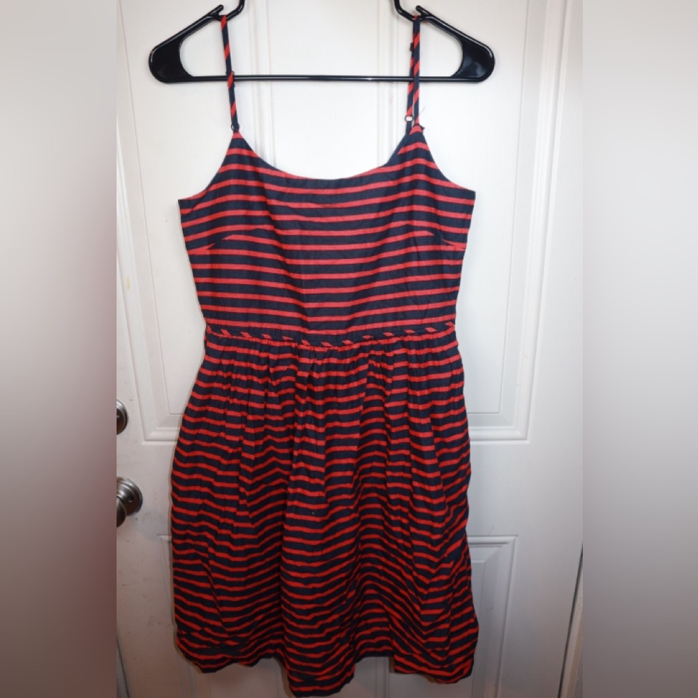 J Crew Striped Derby Dress Blue Red Linen Blend Sleeveless SIZE 6